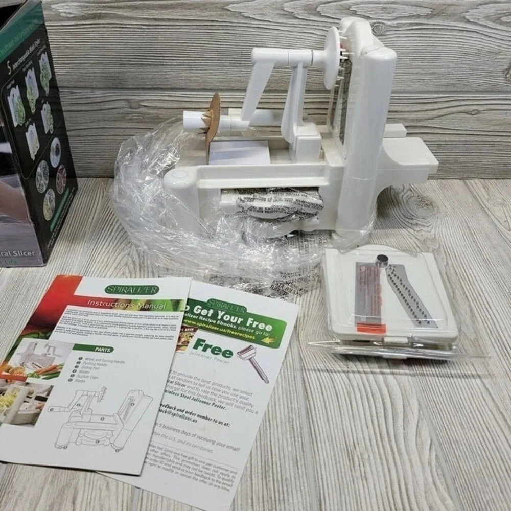 Spiralizer 5 Blade Spiral Slicer White Manual Vegetable Pasta Maker Kitchen Tool